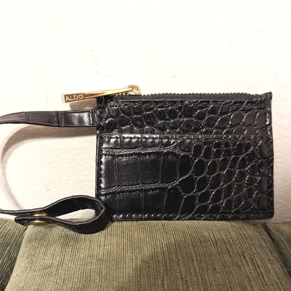 ALDO Black Cardholder Coin mini Wallet Crocodile Print
